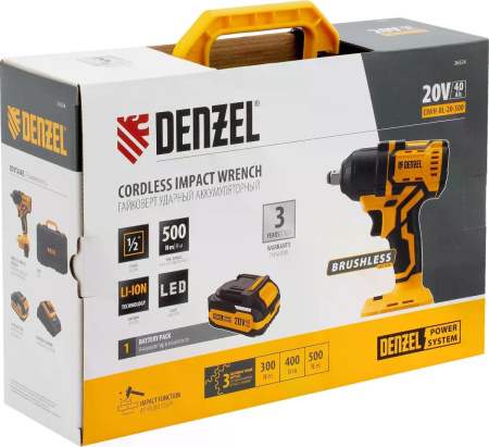 Гайковерт аккумуляторный Denzel CIWH-BL-20-500 Denzel 26524